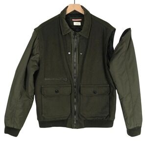 APOLIS Global Citizen Wool Cameraman Jacket Men's L Olive Green Zip Off Sleeves